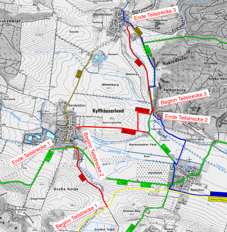 Teilstrecken des Kyffhäuserland-Radweges